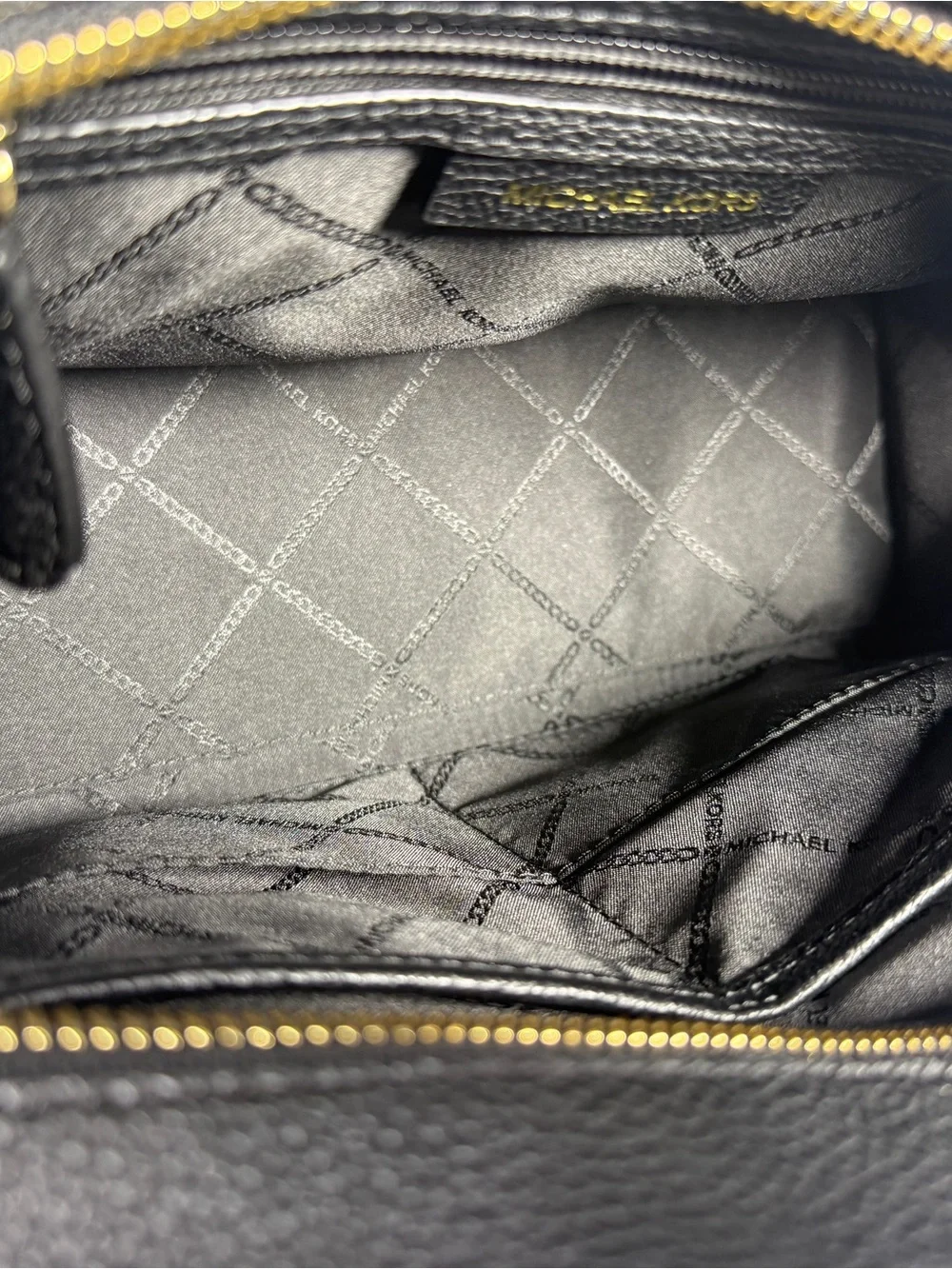 Michael Kors Black Pebbled Leather Satchel with Gold Accents